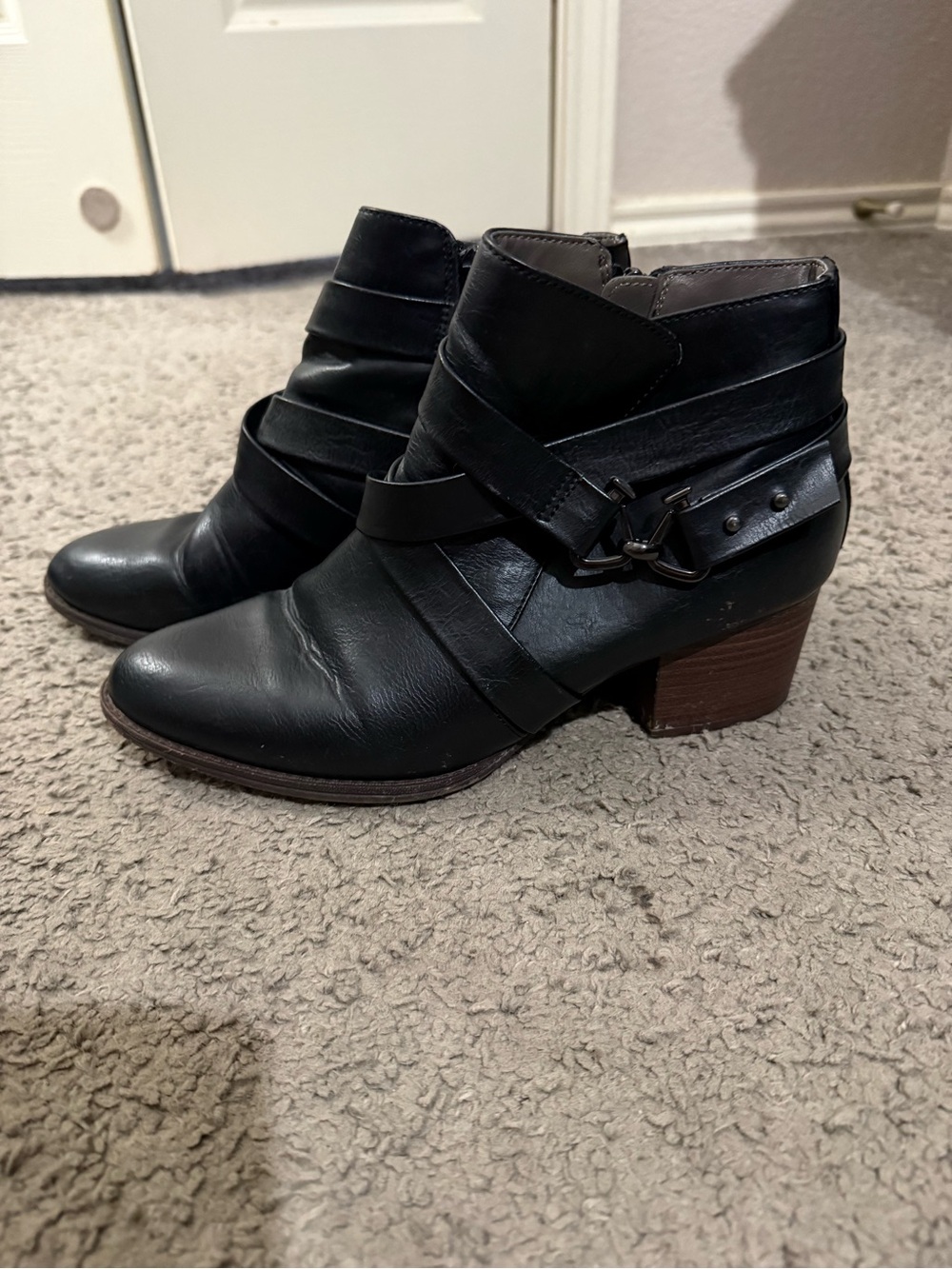 Classic Black Leather Ankle Boots with Buckle Detail